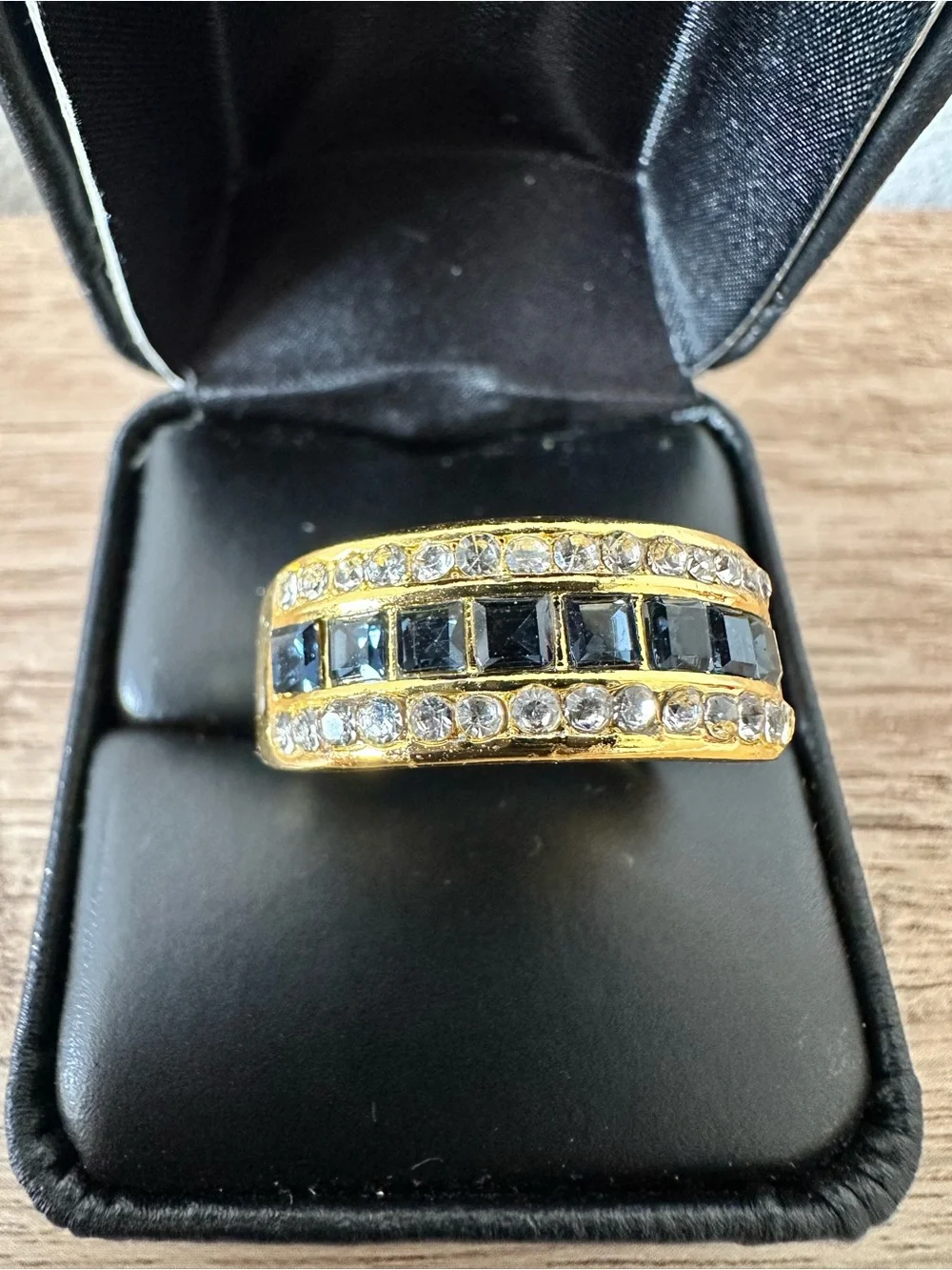 Men’s sapphire and zirconia simulated diamonds ring size 11 18ct gold plated